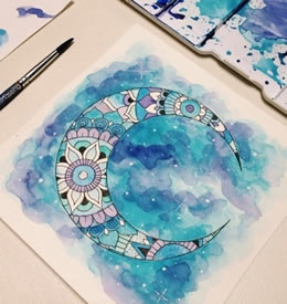 水彩梵花月亮纹身图案