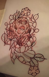 手稿点刺猩猩纹身图案