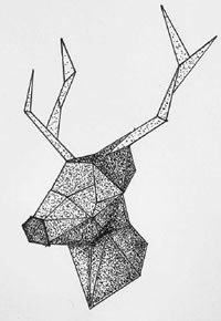 几何点刺鹿纹身图案