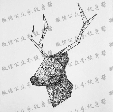 几何点刺鹿纹身图案