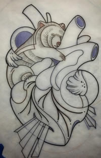 手稿线条熊纹身图案