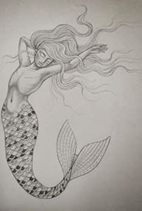 手稿美人鱼纹身图案