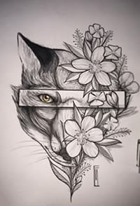 手稿花卉狐狸纹身图案