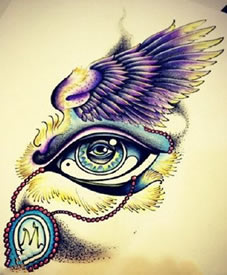 手稿翅膀眼睛纹身图案