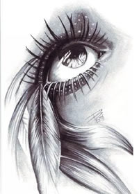手臂素描羽毛眼睛纹身图案