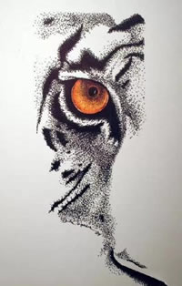 手稿点刺老虎眼睛纹身图案