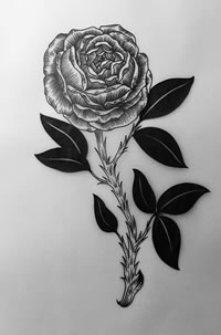 素描荆棘玫瑰纹身图案