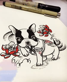 手稿点刺小狗纹身图案