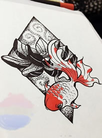 手稿点刺小金鱼纹身图案