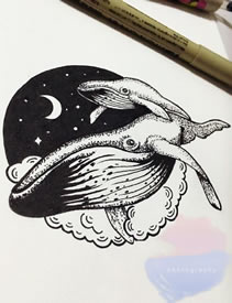 手稿双头鱼纹身图案