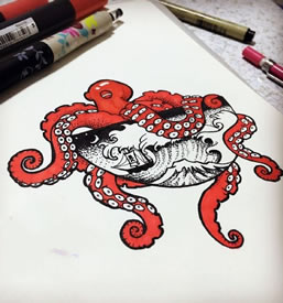 手稿章鱼纹身图案