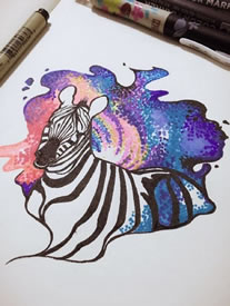 手稿水彩的斑马纹身图案