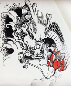 手稿点刺的龙纹身图案