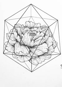 手稿线条牡丹纹身图案