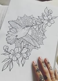 手稿线条花卉纹身图案