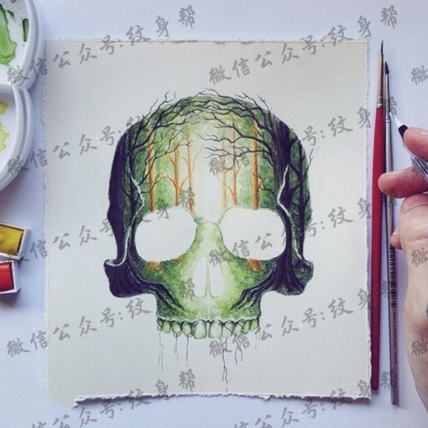 手稿非常有意境的骷髅纹身图案