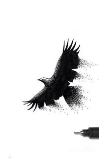 手稿点刺飞翔的鸟儿纹身图案