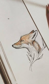 手稿线条小狐狸纹身图案