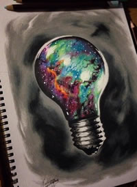 手稿灯泡里的星空纹身图案