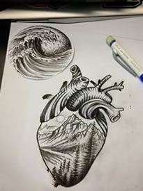 手稿心脏纹身图案