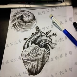 手稿心脏纹身图案