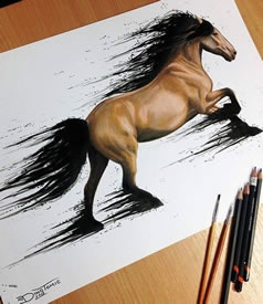 手稿水墨奔驰的骏马纹身图案