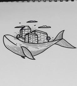 线条海豚房子纹身图案