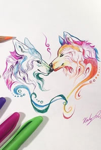 手稿相爱的两只狐狸纹身图案