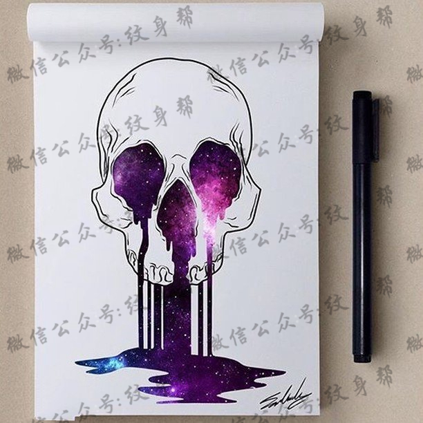 手稿星空骷髅纹身图案