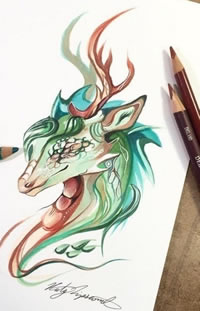 手稿水彩小鹿纹身图案