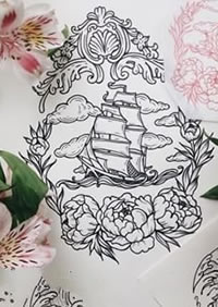 手稿经典帆船纹身图案