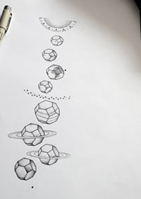 手稿几何线条足球纹身图案