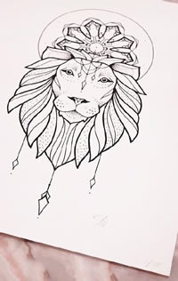 手稿线条狮子王纹身图案