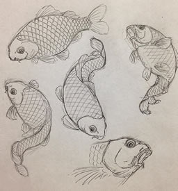 手稿五只金鱼纹身图案