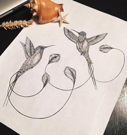 手稿漂亮的尾巴鸟纹身图案