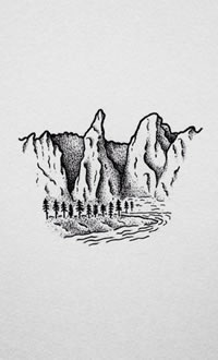 手稿水墨的小山纹身图案