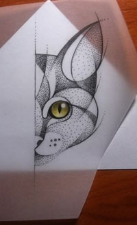 手稿半只猫纹身图案