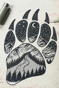 手稿星空熊掌纹身图案