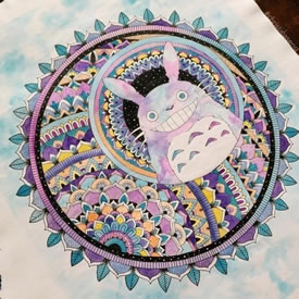 手稿彩色梵花龙猫纹身图案