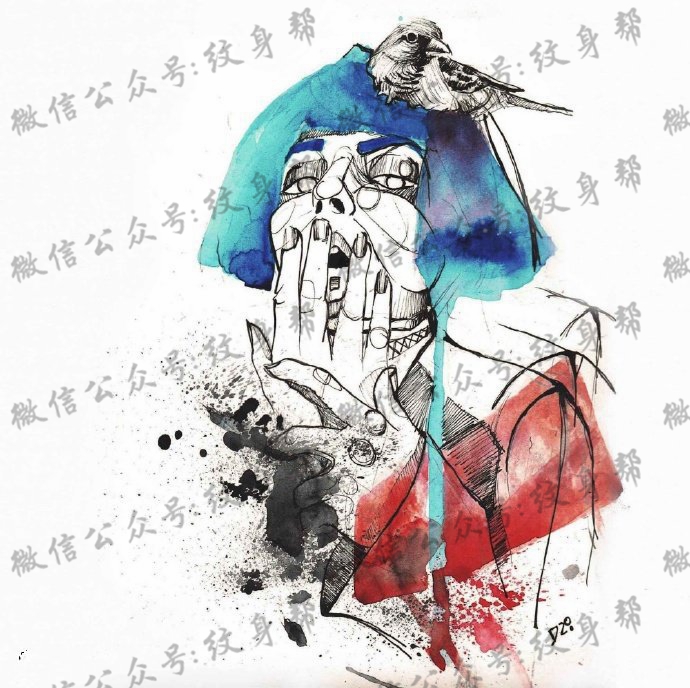 手稿涂鸦肖像纹身图案