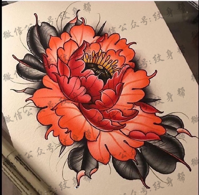 一组18张漂亮花朵纹身手稿图案