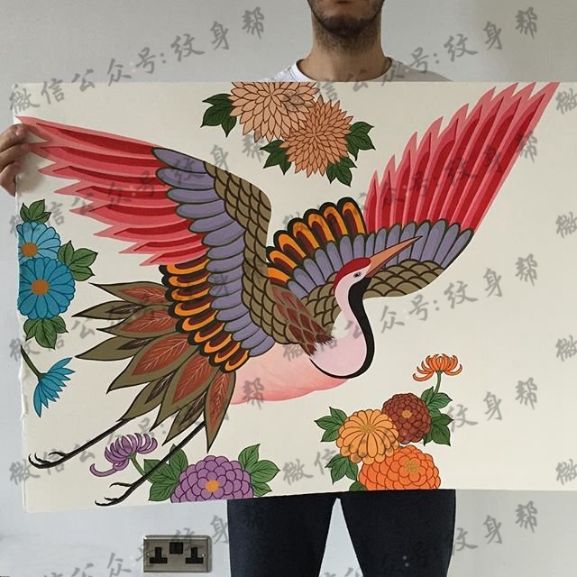 手稿一副仙鹤纹身图案