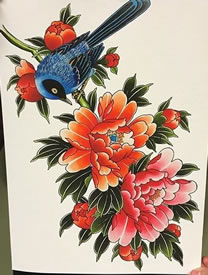 手稿一副经典牡丹纹身图案