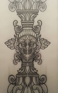 手稿线条花瓶纹身图案