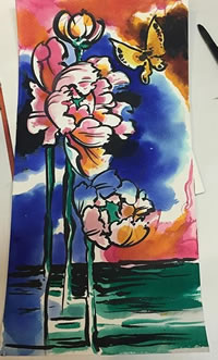 手稿泼墨牡丹纹身图案