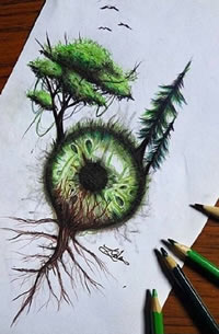 手稿森林眼球纹身图案
