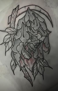 手稿线条镰刀骷髅纹身图案