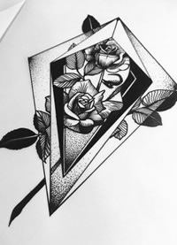 手稿几何玫瑰纹身图案