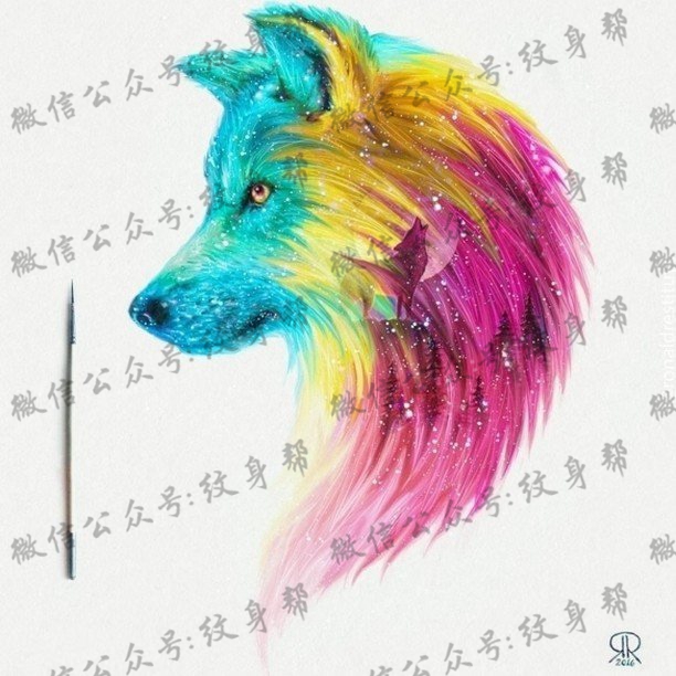 手稿彩色的狼纹身图案