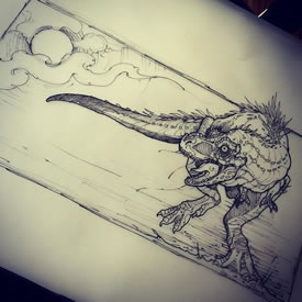 手稿点刺恐龙纹身图案